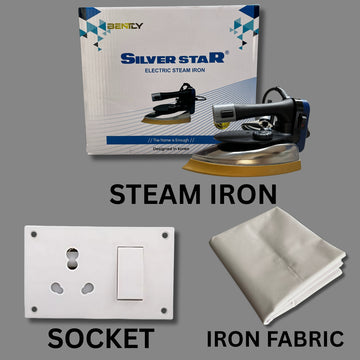 STEAM IRON + IRON FABRIC 2 METER + SOCKET BOARD (COMBO)
