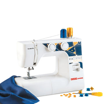 Usha Janome Excella DLX Automatic Zig-Zag Electric Sewing Machine || 13 Built-In-Stitches || 21 Stitch Function (White & Blue) with complementary Sewing Lessons in Nine languages