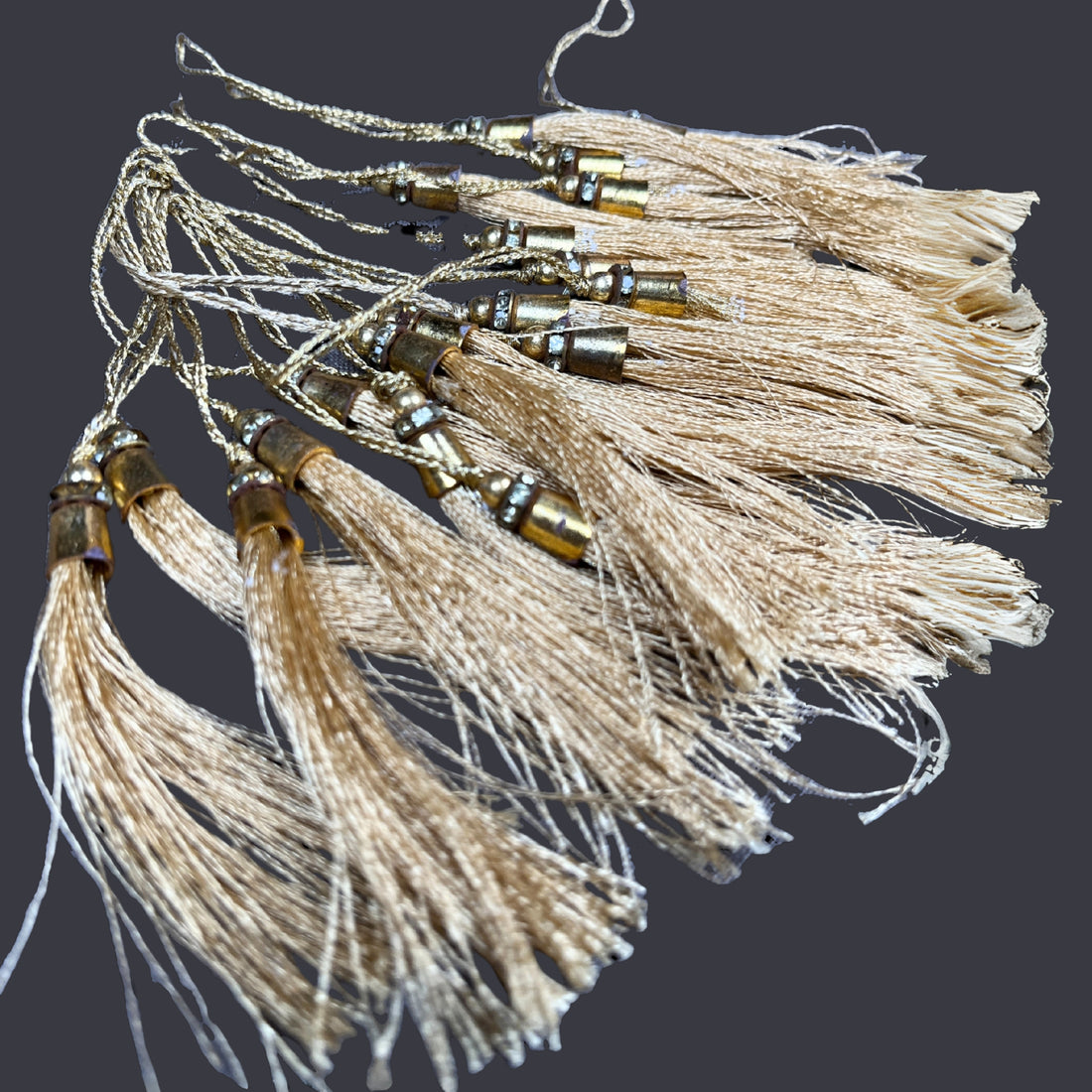 Tessesl (Latkans):Jewelry, Keychains, Saree Edges, Dress Embellishments, Fringe, Home Decor, Accessories, and Crafts. (Golden 10 pieces)