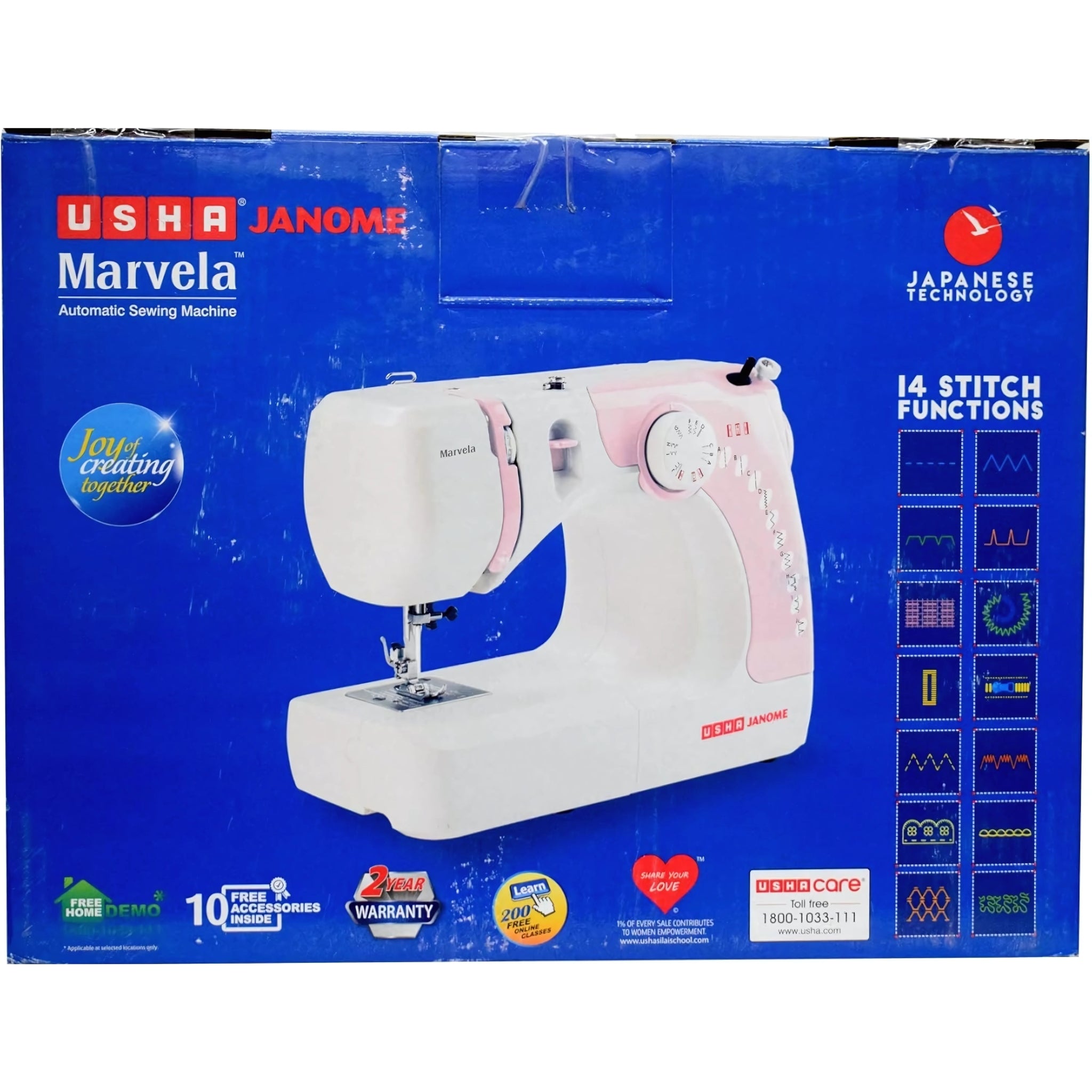 Usha New marvela Pink Electric Sewing Machine-Pink and White