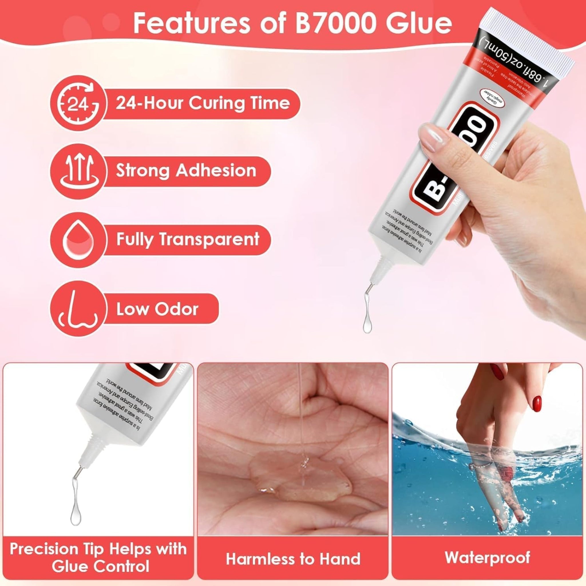 Velista B-7000 Multi-Purpose Fabric Glue - High-Strength Transparent Adhesive for Leather, Fabric, Shoes, Jewelry, Electronics, Crafts - 50ML Tube (B7000 Fabric Glue, 1)