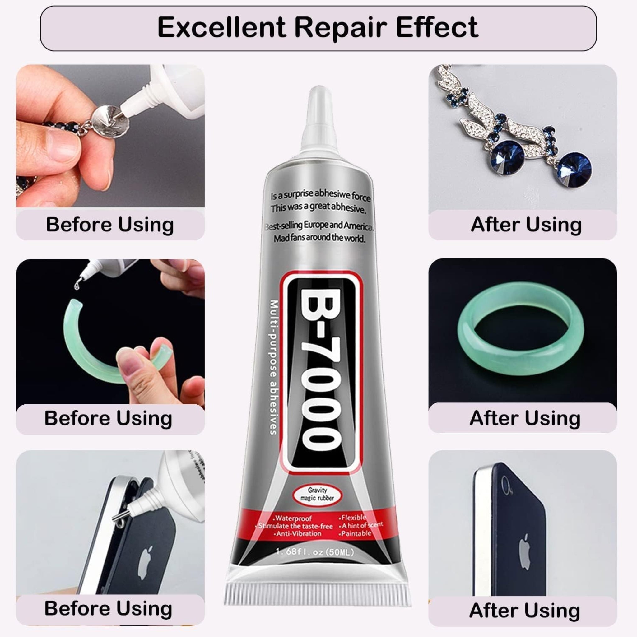 Velista B-7000 Multi-Purpose Fabric Glue - High-Strength Transparent Adhesive for Leather, Fabric, Shoes, Jewelry, Electronics, Crafts - 50ML Tube (B7000 Fabric Glue, 1)