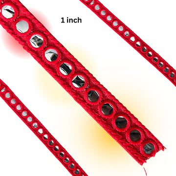 1 Inch Red Plastic Mirror Work Lace for Dupatta, Chunni & Dresses